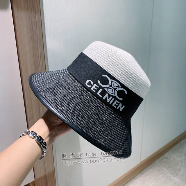 CELINE新品女士帽子 賽琳2021春秋新款拼色漁夫帽草帽  mm1382